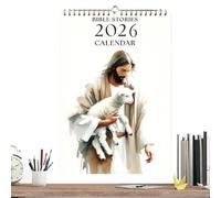 Calendario 2026, calendario religioso da parete 2026, storia della Bibbia, arte Gesù tiene pecore, decorazione cristiana ispiratrice per la casa per il compleanno delle donne in chiesa