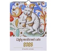 Calendario 2026 con gatti medievali brutti, divertente calendario 2026, pianificatore mensile con gatti storici strani per arte da parete, regalo per gli amanti dei gatti e gli appassionati di storia
