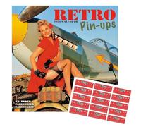 Calendario 2026 con pin up retrò | Calendario da parete quadrato | 16 mesi | con adesivi organizzativi