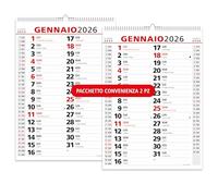 Calendario 2026 da Muro Olandese Classico - 14 Fogli - 3 mesi per pagina con Feste Settimane Lune e Santi in Carta ECOLOGICA Certificata FSC® Mix Credit - 42x29,7 cm - 2 PZ.
