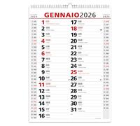 Calendario 2026 da Muro Olandese Classico - 14 Fogli - 3 mesi per pagina con Feste Settimane Lune e Santi in Carta ECOLOGICA Certificata FSC® Mix Credit - 42x29,7 cm - 1 PZ.
