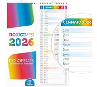 Calendario 2026 da muro Olandese SLIM COLOR | Stretto, occupa poco spazio - In Carta NON Patinata ideale per segnare Appuntamenti ed Impegni | Dimensioni 15x42 | 16 facciate | Positivo