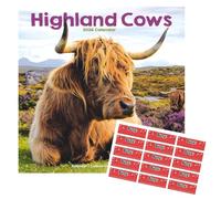 Calendario 2026 delle mucche delle Highland con adesivi organizzativi gratuiti