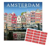 Calendario 2026 di Amsterdam, 16 mesi, da settembre 2025 a dicembre 2026, con adesivi organizzativi gratuiti