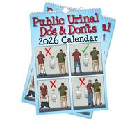 Calendario 2026 "Do's and Don'ts" per orinatoi pubblici, planner funzionale con rilegatura a spirale e illustrazioni di galateo in bagno, calendari di scherzi esilaranti (2pcs)