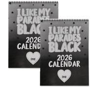 Calendario 2026 "I Like My Parades" nero, 12 mesi di evoluzione emo, pagine sull'intelligenza emotiva, regalo di umorismo nero, arredamento alternativo per la casa e l'ufficio (2pcs)