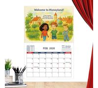 Calendario 2026 per bambini, calendario interattivo per l'apprendimento del denaro per ragazzi e ragazze, da gennaio a dicembre 2026, con illustrazioni colorate per ragazzi e ragazze