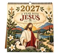 Calendario 2027, 12 , tema: Gesù religioso, settimanale, giornaliero | Calendario da scrivania 2027 a blocchi grandi per casa, ufficio, scuola, scuola, scrivania, insegnanti, studenti, bambini