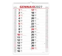 Calendario 2027 da Muro Olandese Classico - 14 Fogli - 3 mesi per pagina con Feste Settimane Lune e Santi in Carta ECOLOGICA Certificata FSC® Mix Credit - 42x29,7 cm - 1 PZ.