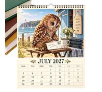 Calendario 2027 Planner Gufo che Legge a con 12 Illustrazioni | Calendari Parete 2027 Per Casa Ufficio Scuola Aula Famiglia Dormitorio Pianificazione Insegnante Lavoro Camera da Letto