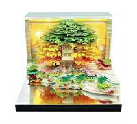Calendario 3D 2026, 3D fiore mare albero isola strappare calendario con luci LED, creativo 3D Fantasy Casa sull'albero Memo Pad Calendario da scrivania, Casa sull'albero Scultura Calendario di carta