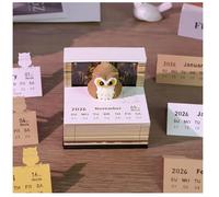 Calendario 3D 2026, calendario con 52 calendari settimanali per il 2026, libro magico e simpatico libro di carta con gufo intagliato, per casa e ufficio