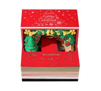 Calendario 3D Time Piece,Calendario da scrivania 3D con albero di Natale,2026 scrivania intagliare via la luce, strappo con calendario LED
