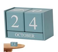 Calendario a blocchi, Calendario perpetuo 6,1x3x3,9" for la visualizzazione della data del mese, piccola scrivania in legno, blocchi da scrivania riutilizzabili for casa, ufficio, fattoria, blu