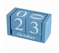 Calendario a blocchi in legno vintage, perpetuo Desktop Month e Data Display Office Reusibile Decorazione per la casa Calendario cubo in legno per la casa Cafe (Blue)