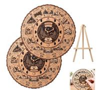 Calendario a ruota per l'osservazione della luna e della natura (2pc) | Calendario da scrivania perpetuo in legno con supporto, rotante e regolabile manualmente (data e fasi lunari)
