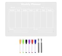 Calendario acrilico da scrivania - Lavagna bianca settimanale cancellabile a secco,La lavagna bianca cancellabile a secco in acrilico include 6 pennarelli cancellabili a colori diversi per l'ufficio