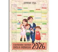 Calendario agenda della famiglia 2026: Cinque colonne , che vanno da gennaio a dicembre, con date vacanze e celebrazione.