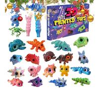 Calendario animale stampato in 3D - Mini giocattoli flessibili, calendario per il conto alla rovescia di Natale 2025 | Drago Coniglio Tartaruga Rana Figure Set regalo per festa di compleanno Stili cas