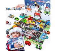 Calendario Avvento 2024, Calendario Avvento Macchinine Cars Natale Advent Calendar con 24 Giocattoli a Sorpresa Auto Camion Giocattolo per Bambini per Bambini Regalo Bambino 3-8 Anni