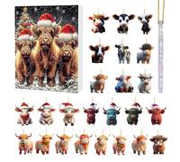 Calendario Avvento 2024 Della Mucca Highland, Calendario 'Avvento Conto Alla Rovescia Natale 24 Giorni Con Pendenti In Acrilico 2D Della Mucca Delle Highland, Calendario 'Avvento Natale Decorazione
