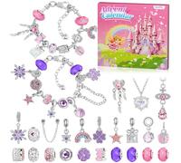 Calendario Avvento 2025 bambini, calendar natalizio creare gioielli per bambine con 24 accessori a sorpresa, braccialetti e collane fai da te per bambini dai 6 ai 13 anni - Rosa e viola