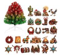 Calendario 'avvento 2026, 24 pezzi 2D in acrilico 2D | 24 pezzi vintage cappello da cowboy e stivali piatti in acrilico ornamenti per albero di Natale, parete e conto alla rovescia