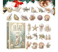 Calendario 'Avvento 2026 con conto alla rovescia di creature marine | Ciondolo 2D Creatura Marina Perla Acrilica per Casa Appartamento Albero di Natale Parete Finestra Auto Retrovisore S