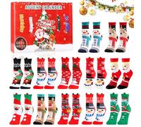 Calendario Avvento Calzini 2025, 24 Giorni con 12 Paia Calzini Natalizi, Calendario dell'Avvento 2025, Calze con Renne Babbo Natale per Adulti Uomo e Donna, Regali Natale Scatola a Sorpresa