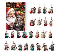 Calendario avvento Cat 2025, 2d Acrilico carinos Ornamenti per gatti per albero di Natale, Calendario per l'avvento di Natale 24 giorni di Natales per gli amanti dei gatti