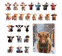 Calendario Avvento con conto alla rovescia Highland Cow 24 giorni, conto alla rovescia, calendario degli altopiani, in acrilico, ornamenti sospesi, decorazione per animali, per auto, specchi interni