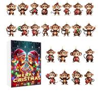 Calendario 'Avvento Con Scimmia | 24 Pezzi Ornamento Natalizio 2D A Forma Di Scimmia Per Albero Di Natale | Decorazione Per La Casa Appartamento Dormitorio Aula Stanza Auto | Ringraziamento
