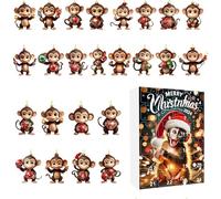 Calendario 'Avvento Con Scimmia | 24 Pezzi Ornamento Natalizio 2D A Forma Di Scimmia Per Albero Di Natale | Decorazione Per La Casa Appartamento Dormitorio Aula Stanza Auto | Ringraziamento