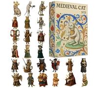 Calendario 'Avvento dei gatti medievali 2025, 26 x 18 cm, acrilico 2D medievale, tema gatto, giocattolo 24 giorni, gatti medievali, conto alla rovescia, per gli amanti dei gatti