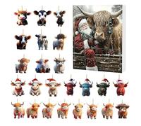 Calendario 'avvento della delle highlands | Set di ornamenti in acrilico da 24 giorni - Decorazione festosa con animali da fattoria per auto, casa, ufficio, aula, celebrazioni invernali, reg