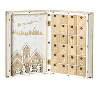 Calendario Avvento di Natale a forma di Libro 22x7x32 cm con Temi natalizi in Legno Bianco