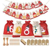 Calendario Avvento Fai da Te 2025, 18 x 13 cm Calendario Dell'avvento Sacchetti Calendario Avvento da Riempire per Bambini Donna Uomo, Calendario Avvento Vuoto Natale con Numeri, Clip, Corda di Canapa