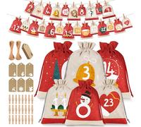 Calendario Avvento Fai da Te 2025, 2 Taglie Calendario Dell'avvento Sacchetti Calendario Avvento da Riempire per Bambini Donna Uomo, Calendario Avvento Vuoto Natale con Numeri, Clip, Corda di Canapa