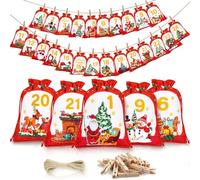 Calendario Avvento Fai da Te 2025 Bambini Donna Uomo, 18 x 13 cm Sacchetti Calendario Avvento da Riempire con Mollette Legno, Spago, Calendario dell'avvento Calendario Avvento Vuoto per Regali Natale