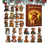 Calendario 'Avvento Highland Cow 2025 - Conto alla rovescia per ornamento acrilico 3D con delle Highland di 24 giorni | Ornamenti per bambole di 3D delle Highlands fatti a mano, decoraz