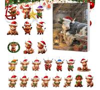 Calendario Avvento Natale 2025 Con Mucche - 24 Giorni Calendario Conto Alla Rovescia Decorazione Acrilica 2D | Ciondolo Festività Highland - Per Casa Albero Finestra Parete Porta Specchietto Auto