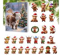 Calendario Avvento Natale 2025 Con Mucche | Calendario Avvento 24 Giorni Ornamento Acrilico 2D - Ciondolo Festivo Della Highland | Per Casa Albero Parete Porta Finestra Favori Per Feste
