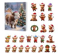 Calendario Avvento Natale 2025 Con Mucche - Calendario Conto Alla Rovescia 24 Giorni In Acrilico 2D,Ciondolo Festivo Della Highland - Per Bambini Adulti Famiglia Regalo Festa Albero Auto