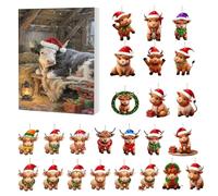 Calendario Avvento Natale 2025 Con Mucche | Ornamento Acrilico 2D Calendario Conto Alla Rovescia 24 Giorni - Ciondolo Festivo Della Highland,Per Auto Specchietto Retrovisore Albero Parete Porta Finest