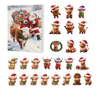 Calendario Avvento Natale 2025 Con Mucche,Ornamento Acrilico 2D Calendario Conto Alla Rovescia 24 Giorni,Decorazione Carina Highland - Per Casa Albero Finestra Parete Porta Specchietto Auto