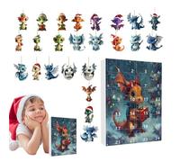 Calendario 'Avvento natalizio, 24 giorni da appendere a forma di drago, da collezione, in acrilico 2D, per decorazione natalizia per interni, albero di Natale per bambini e ragazze