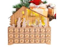 Calendario 'Avvento Presepe con cassetti | Decorazione natalizia in legno per 24 giorni,Calendario per conto alla rovescia con cassetto e luce a LED, per interni feste e ufficio, adulti