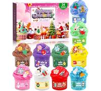 Calendario Avvento Slime,Vleuexe Calendario dell'Avvento 2025 per conto alla rovescia di Natale,Crystal Slime Calendario 24 Giorni di Divertimento,regalo a sorpresa di Natale,Giocattoli per bambini