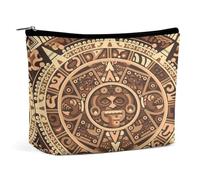 Calendario azteco Maya Borsa cosmetica portatile Borsa portaoggetti multifunzione Borsa per il trucco in PU, Organizer per cancelleria con cerniera per ufficio di riunione, stile