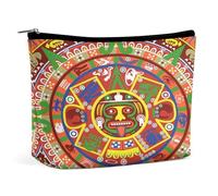 Calendario azteco Pietra del sole Maya Borsa cosmetica portatile Borsa portaoggetti multifunzione Borsa per il trucco in PU, Organizer per cancelleria con cerniera per ufficio di riunione, stile